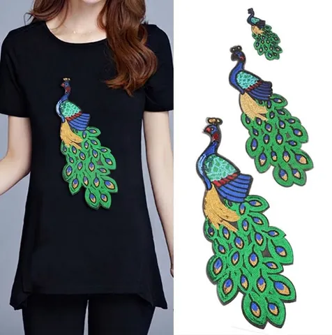Parche de Pavo Real de Lentejuelas Bordado Termoadhesivo para Decoración de Ropa DIY Motivo de Pájaro Brillante Parche de Reparación para Chaquetas Mochilas