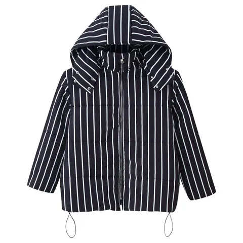 Giacca Puffer da Donna a Strisce Verticali Con Cappuccio Casual Largo Collo Rialzato Capispalla Imbottiti Cerniera Cappotto Invernale