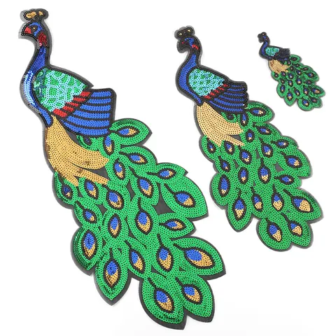 Parche de Pavo Real de Lentejuelas Bordado Termoadhesivo para Decoración de Ropa DIY Motivo de Pájaro Brillante Parche de Reparación para Chaquetas Mochilas