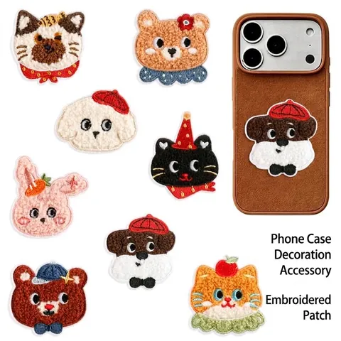 Cute Cartoon Animal Chenille Embroidery Patch Self-Adhesive DIY Sticker For Phone Case Clothing Bag Decoration