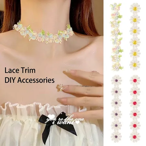 Exquisite Water Soluble Polyester Embroidery Floral Lace Choker Necklace For Women Sweet Daisy Pattern Hollow Out Neckband