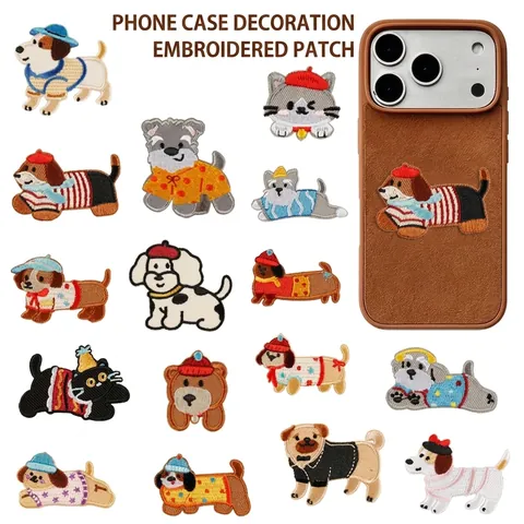 Écusson Brodé Chien Teckel Mignon Dessin Animé Animal Autocollant En Tissu Auto-Adhésif Pour Coque De Téléphone Décoration DIY