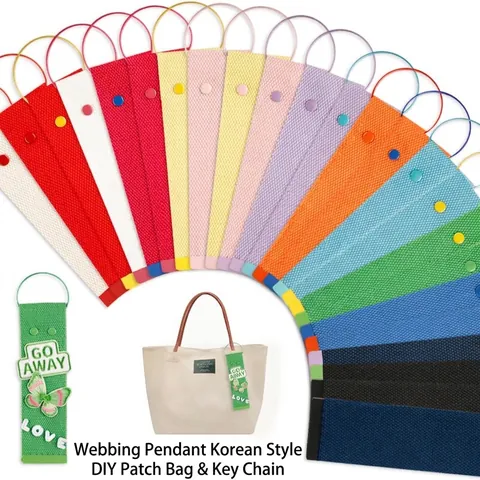 Ins Style Macaron Color Polyester Webbing Keychain Ribbon DIY Nameplate Bag Charm Pendant Key Ring Ornament For Women Men