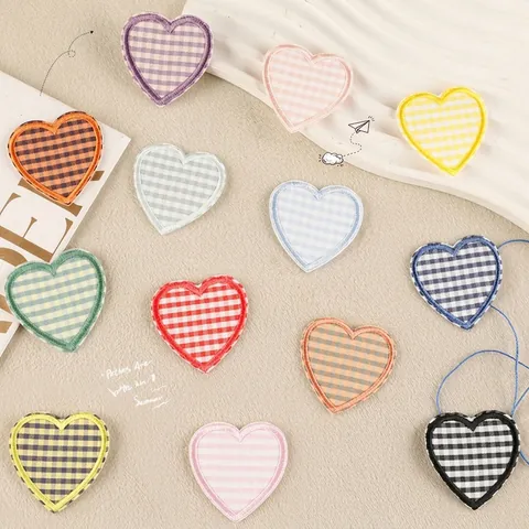 Heart Shaped Plaid Embroidered Patch Iron On Gingham Sew On Applique For Clothing Bags DIY Decoration Accessories