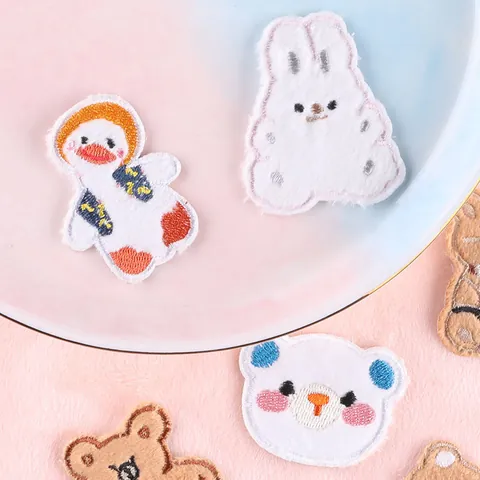 Cartoon Animal Plush Embroidery Patches Self Adhesive DIY Decoration Duck Rabbit Bear Decorative Patches For Clothes Bags Hats