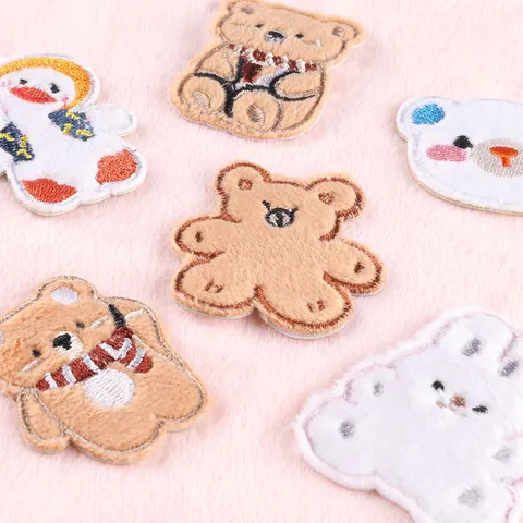 Cartoon Animal Plush Embroidery Patches Self Adhesive DIY Decoration Duck Rabbit Bear Decorative Patches For Clothes Bags Hats