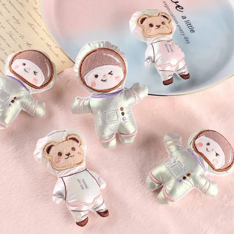 Cartoon Astronaut Bear Computer Embroidery Plush Patch For DIY Clothing Bag Handcraft Accessories Metallic Fabric Badges