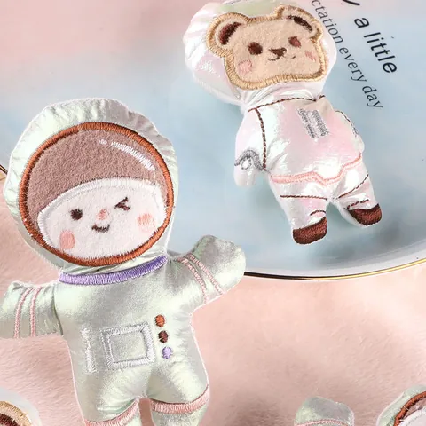 Cartoon Astronaut Bear Computer Embroidery Plush Patch For DIY Clothing Bag Handcraft Accessories Metallic Fabric Badges
