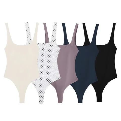 Body Sexy para Mujer con Cuello Cuadrado Sin Mangas Ajustado Color Sólido Lunares Leotardo Estilo Europeo Mono Top