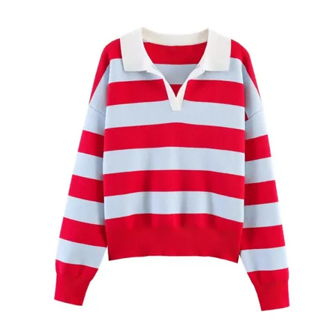 Dames Mode Gestreepte Contrastkleur Gebreide Trui Polokraag Lange Mouwen Casual Acryl Korte Gebreide Top Voor Dames