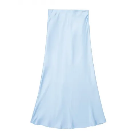 Damen Satin Midi Rock Minimalist Einfarbig A-Linie Unterteil Elastisch Hohe Taille Elegant Lässig Mode Seidige Textur Bekleidung