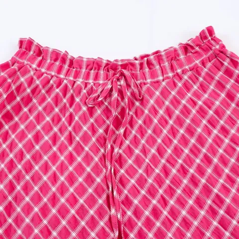 Women Fashion Plaid Midi Skirt High Waist Elastic Drawstring A-Line Gingham Skirt Summer Casual Streetwear Polyester Skirt