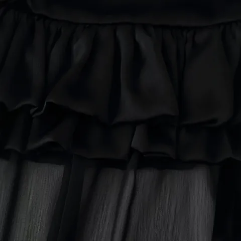 Women Gothic Tiered Ruffle Maxi Skirt Polyester High Waist Long Trail Black Patchwork Skirt For Party Banquet Streetwear