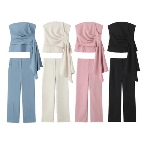 Elegante Top a Tubo a Pieghe Senza Spalline da Donna Dettaglio Drappeggiato Tinta Unita Vestibilità Slim Senza Maniche
