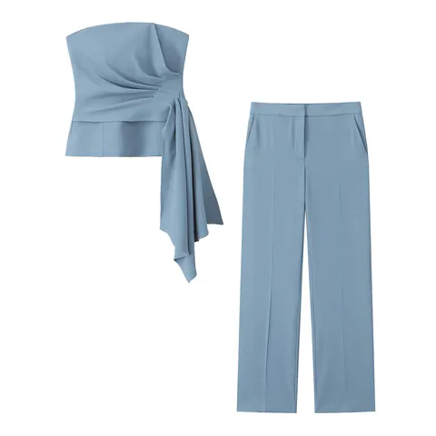 Elegante Top a Tubo a Pieghe Senza Spalline da Donna Dettaglio Drappeggiato Tinta Unita Vestibilità Slim Senza Maniche