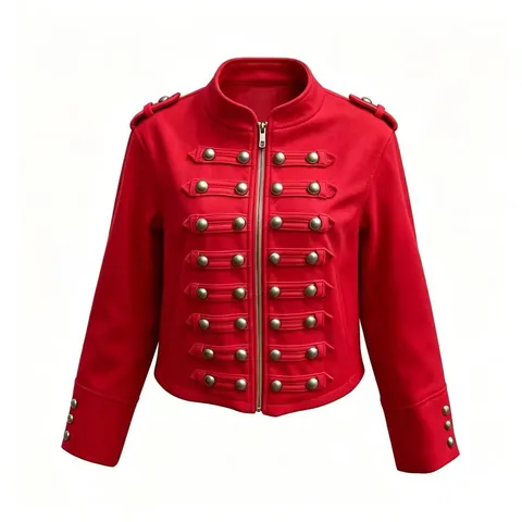 Women European Fashion Button Decorative Stand Collar Jacket Vintage Royal Style Military Long Sleeve Slim Fit Outerwear Top