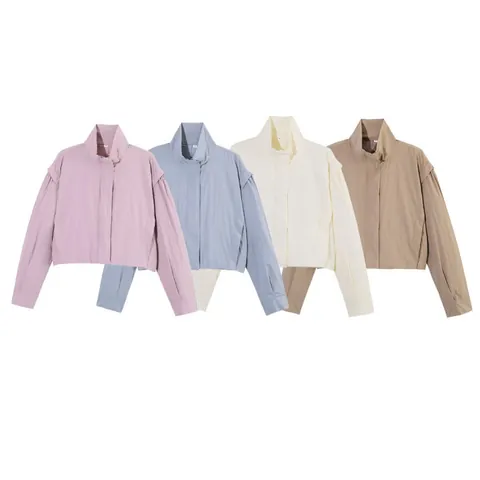 Women's Summer Fashion Casual Sun Protection Jacket Lightweight Stand Collar Long Sleeve Cropped Zipper Outerwear Polyester