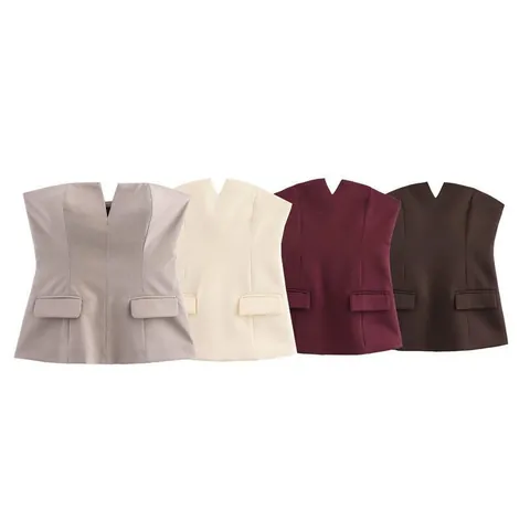 Women Sexy Strapless Tube Top V-Neck Slim Fit Corset Style Sleeveless Solid Color Striped Streetwear Party Clubwear Top