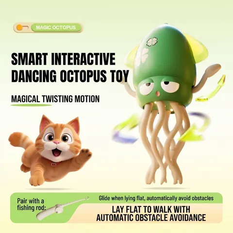 Interactive Electric Dancing Octopus Cat Toy Smart Sensor Obstacle Avoidance Dancing Musical Lighting Plastic Pet Toys For Indoor Cats Entertainment