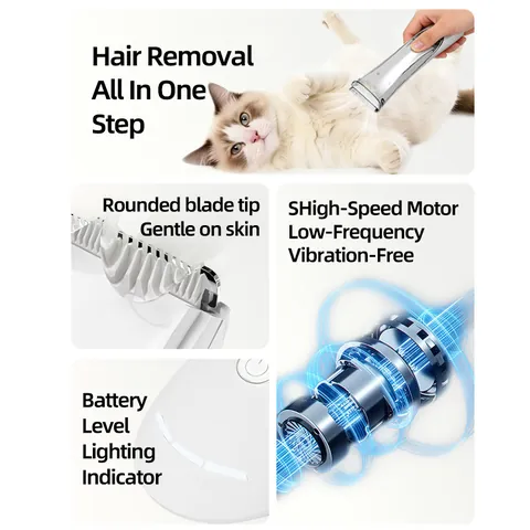 Zwei-In-Eins Haarschneidemaschine Und Vakuum Pflegeset Elektrisch Wiederaufladbar Geräuscharm Katze Hund Haartrimmer Mit Saugfunktion Weiß