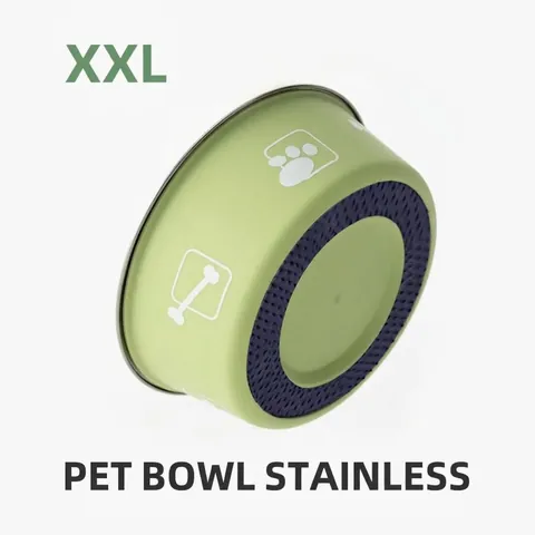 Stainless Steel Double Layer Pet Bowl Non-Slip Anti-Tip Dog Cat Feeding Bowl Printed Food Water Basin For Small Medium Dogs Cats Durable