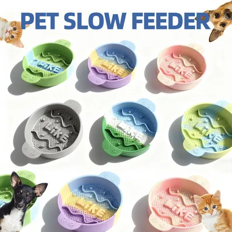 Cuenco de Alimentación Lenta de Silicona para Perros y Gatos Color Arco Iris Antideslizante Tazón de Comida Duradero
