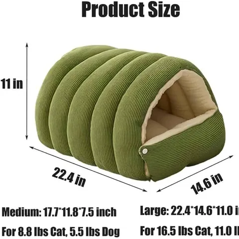 Enclosed Cozy Plush Cat Bed Tunnel Shaped Warm Pet Cave Removable Washable Winter Dog Nest Soft Corduroy Cushion House For Indoor Cats Small Dogs