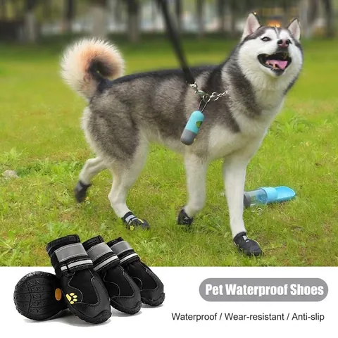 Zapatos Impermeables para Perros Botas Antideslizantes para Mascotas al Aire Libre Resistentes al Desgaste Con Tiras Reflectantes Suela de Caucho Zapatos de Huella para Perros Grandes