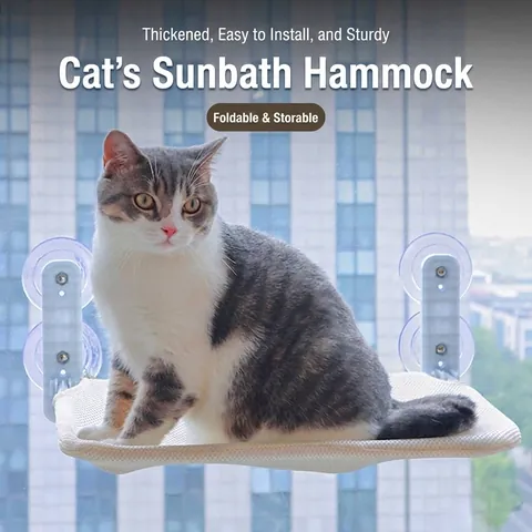 Faltbare Katzen-Fensterhängematte Mit Saugnapf Montiertes Haustierbett Atmungsaktives Netz Weicher Flanell Fenstersitzstange Für Hauskatzen Platzsparend