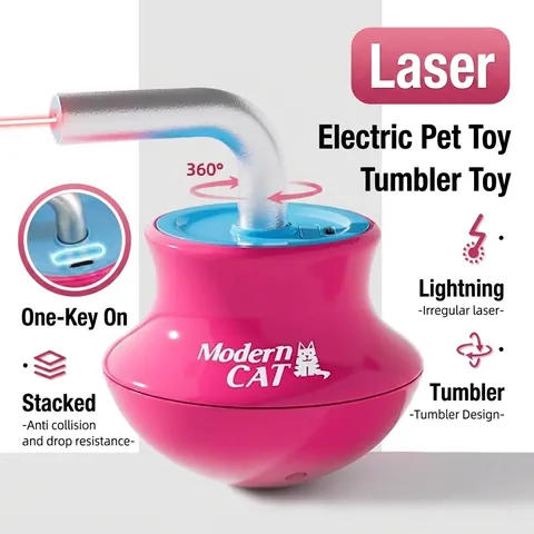 Automatic Cat Toy Tumbler Electric Interactive Laser Pointer Teaser Wand 360 Degree Rotating USB Rechargeable Pet Supplies