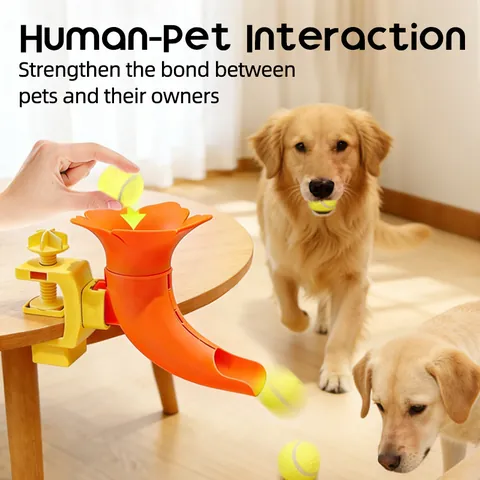 Lanceur de Balles de Tennis pour Animaux Forme de Trompette de Virginie Jouet d'Entraînement Interactif Machine à Lancer par Gravité Réglable pour Chien Jouet QI