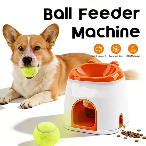Lanceur de Balles de Tennis pour Chien 2 en 1 Machine de Récompense Jouet Interactif Distributeur Automatique Appareil d'Entraînement Orange Blanc