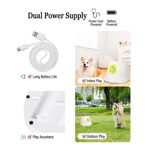 Lanceur de Balles de Tennis Automatique pour Animaux Machine Interactive pour Chiens Double Alimentation Avec Balles Élastiques