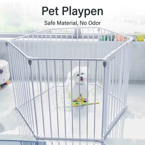 Modern Stainless Steel Pet Safety Fence Indoor Foldable Dog Gate Baby Isolation Barrier With Secure Lock Mechanism White Playpen For Home
