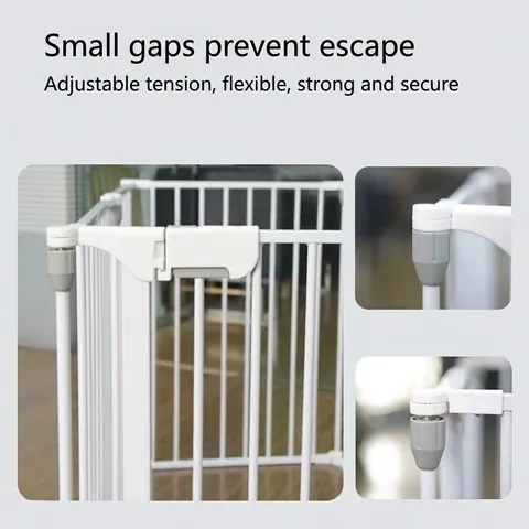 Modern Stainless Steel Pet Safety Fence Indoor Foldable Dog Gate Baby Isolation Barrier With Secure Lock Mechanism White Playpen For Home