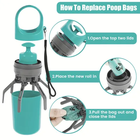 Portable Pet Poop Scooper With 8-Claw Mechanical Design Built-in Waste Bag Dispenser Outdoor Dog Waste Cleaner Tool For Dog Walking