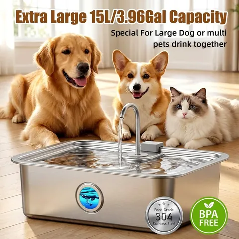 15L Große Kapazität Edelstahl Haustier Trinkbrunnen Automatischer Ultra-Leiser Gefilterter Wasserspender Für Hunde Katzen