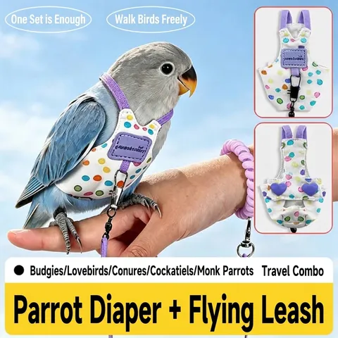 Adjustable Parrot Harness Leash Breathable Bird Flight Suit Diaper For Budgerigar Cockatiel Conure Lovebird Outdoor Pet Supplies Soft Fabric Design