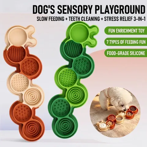 Tapis de Léchage pour Animaux en Forme de Chenille Silicone Alimentaire Tapis d'Alimentation Lente avec Ventouse