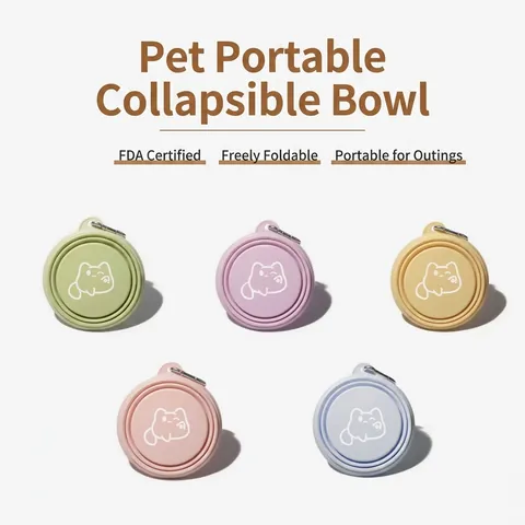 Cuenco de Silicona Plegable Portátil para Mascotas Perros y Gatos Exterior Viaje Agua Comida con Mosquetón Gato