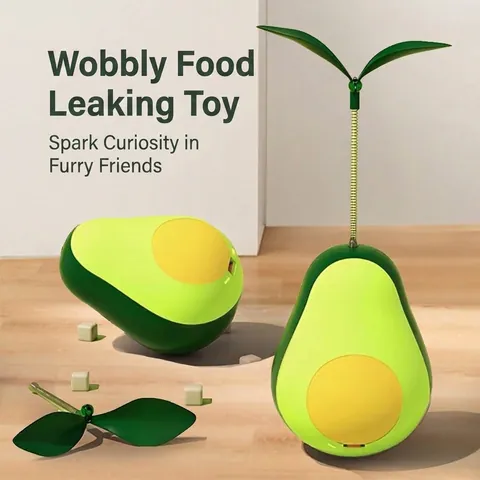 Interactive Avocado Tumbler Cat Toy Catnip Ball Slow Feeder Dispenser Spring Teaser Wand For Indoor Cats Training Play