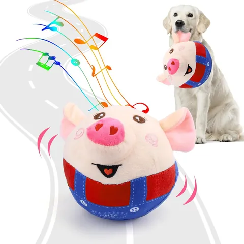Peluche Cochon Interactif Animal Domestique Balle Rebondissante Jouet USB Rechargeable Vibration Musical Sonore pour Chiens Chats Cadeau