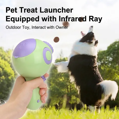 Lanceur de Friandises Laser Portable pour Animaux Catapulte de Nourriture pour Chiens Jouet d'Entraînement Interactif
