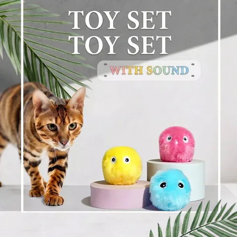 Interaktiver Intelligenter Zwitschernder Katzen-Spielzeugball Mit Tierlauten Eingebaute Katzenminze Flauschiger Plüsch EVA Schwerkraft Quietsch-Haustierspielzeug