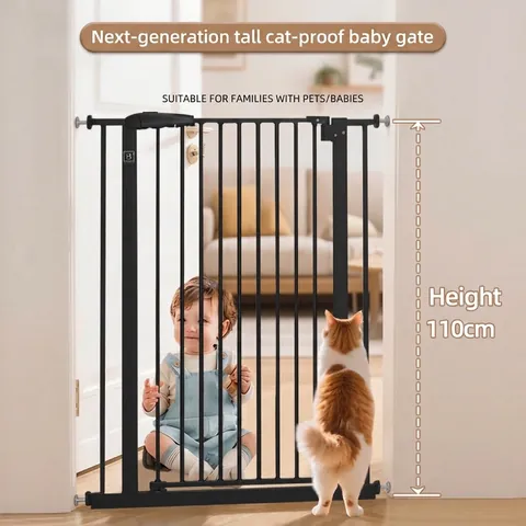 Indoor Safety Gate For Baby And Pets Pressure Mounted Carbon Steel Walk Thru Dog Gate For Stairs Doorways Extra Wide Black