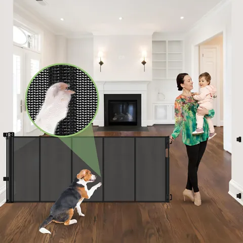 Retractable Baby Safety Gate Indoor Pet Fence Aluminum Alloy PVC Mesh Guard Rail For Stairs Doorways Hallways Safety Barrier