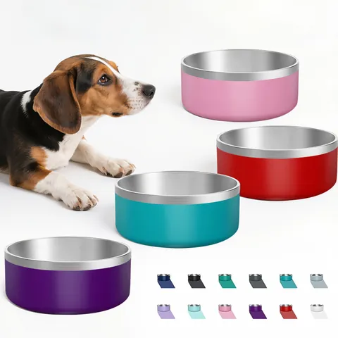 Double Walled Stainless Steel Dog Bowl Anti Slip Insulated Pet Water Food Bowl Large Capacity Feeding Dish For Dogs Cats Metal Pet Bowl