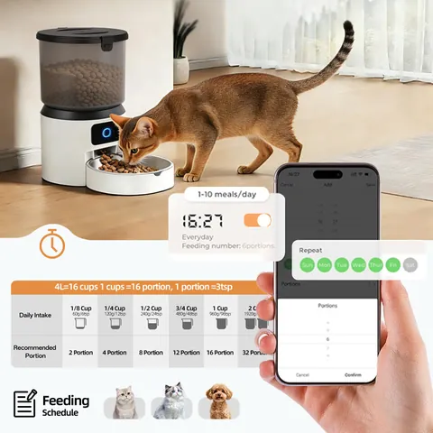 Slimme Automatische Voederautomaat 4L WiFi APP Bediening Getimder Kwantitatieve Voerbak Voor Katten Honden Wit Zwart
