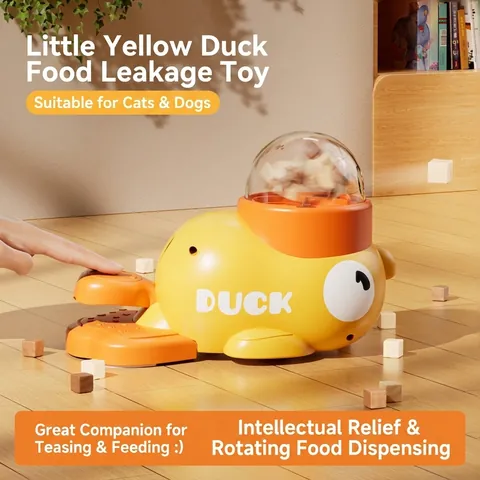 Lanceur de Friandises pour Animaux Canard Jaune Distributeur Interactif Chien Chat Jouet Éducatif Manuel en ABS pour Soulager l'Ennui