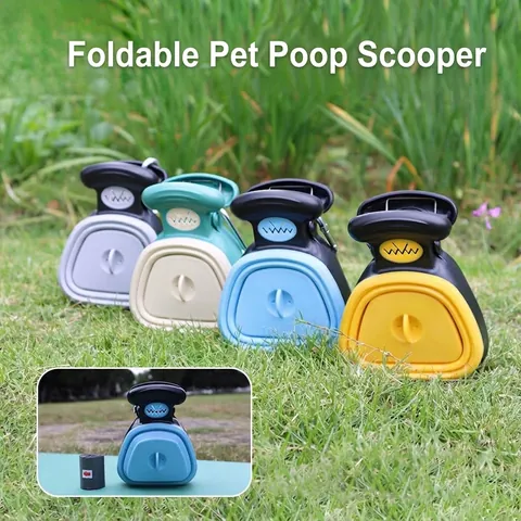 Portable Foldable Pet Pooper Scooper With Carabiner Hook Silicone Plastic Dog Waste Picker Outdoor Cleaning Tool For Dog Walking